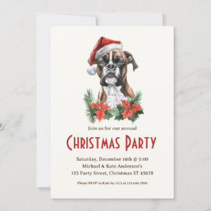 Boxer Hund in der Weihnachtsmannmütze Pet Holiday  Einladung