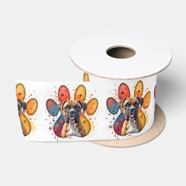 Boxer-Hund in einem Pawprint Satinband (Spule)