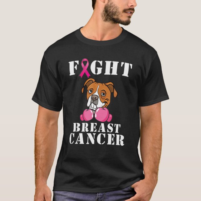 Boxer Hund Kampf Brustkrebs Bewusstseinsunterstütz T-Shirt (Vorderseite)