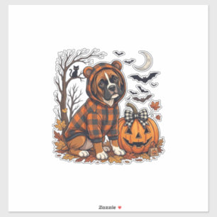 Boxer-Hund Karo-Hoodie Halloween-Kürbis-Fledermäus Aufkleber