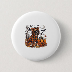 Boxer-Hund Karo-Hoodie Halloween-Kürbis Fledermäus Button