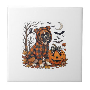 Boxer-Hund Karo-Hoodie Halloween-Kürbis Fledermäus Fliese