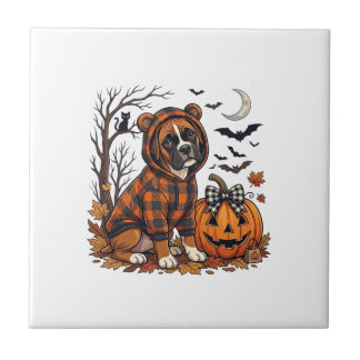 Boxer-Hund Karo-Hoodie Halloween-Kürbis Fledermäus Fliese