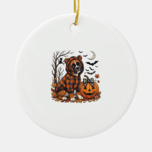 Boxer-Hund Karo-Hoodie Halloween-Kürbis-Fledermäus Keramik Ornament