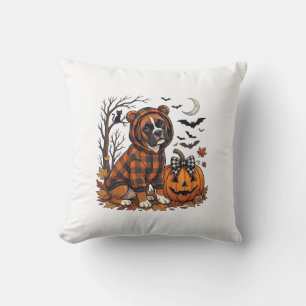 Boxer-Hund Karo-Hoodie Halloween-Kürbis-Fledermäus Kissen