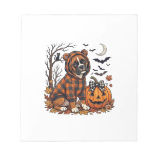 Boxer-Hund Karo-Hoodie Halloween-Kürbis Fledermäus Notizblock