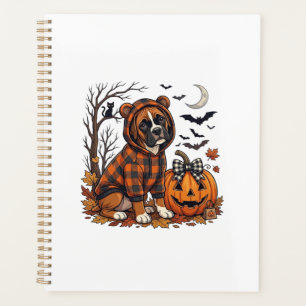 Boxer-Hund Karo-Hoodie Halloween-Kürbis Fledermäus Planer