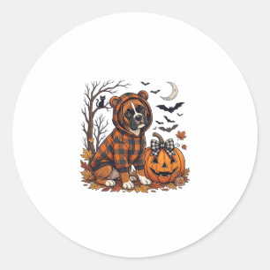 Boxer-Hund Karo-Hoodie Halloween-Kürbis Fledermäus Runder Aufkleber