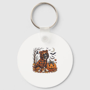 Boxer-Hund Karo-Hoodie Halloween-Kürbis Fledermäus Schlüsselanhänger