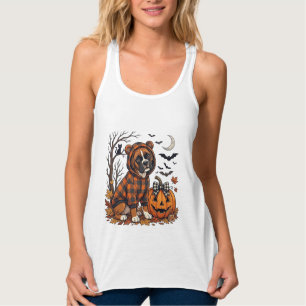 Boxer-Hund Karo-Hoodie Halloween-Kürbis-Fledermäus Tank Top