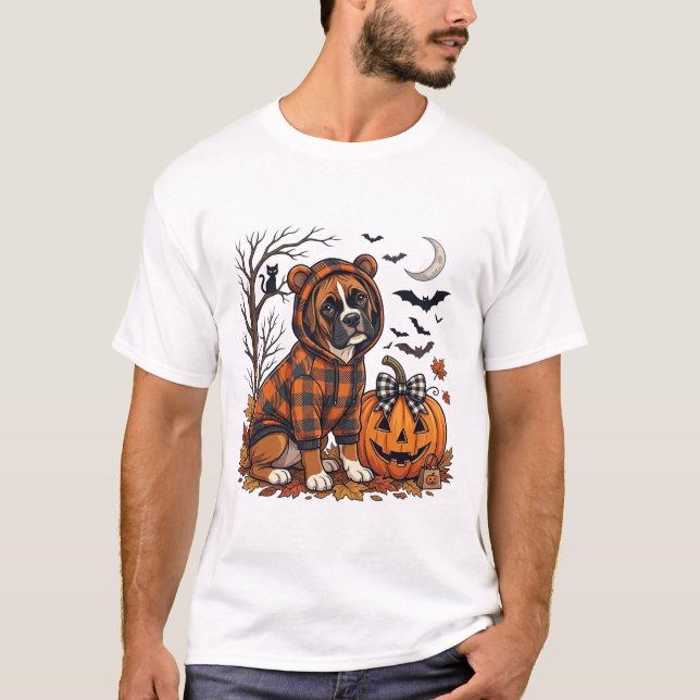 Boxer-Hund Karo Pullover Halloween Kürbis Fledermä (Vorderseite)