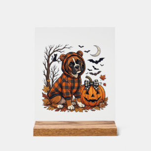 Boxer-Hund Karo Pullover Halloween Kürbis Fledermä Acrylschild