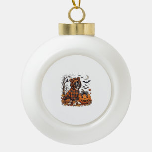 Boxer-Hund Karo Pullover Halloween Kürbis Fledermä Keramik Kugel-Ornament