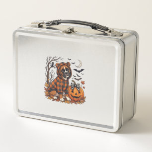 Boxer-Hund Karo Pullover Halloween Kürbis Fledermä Metall Brotdose