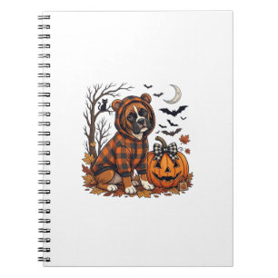 Boxer-Hund Karo Pullover Halloween Kürbis Fledermä Notizblock