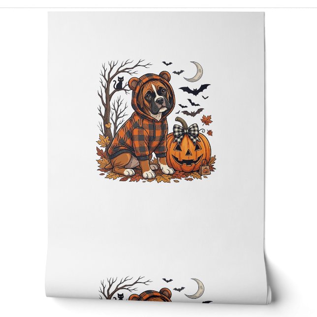 Boxer-Hund Karo Pullover Halloween Kürbis Fledermä Tapete (Abrollen)