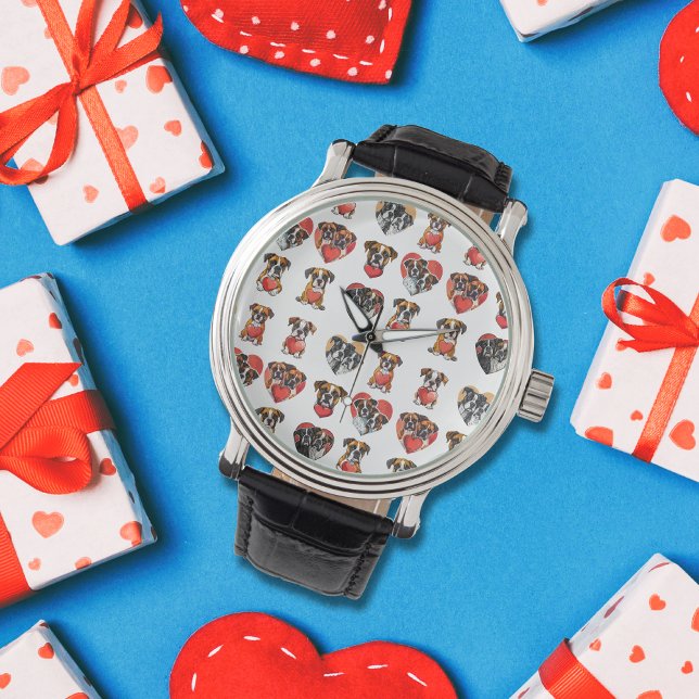 Boxer Hund Liebe Wasserfarben Kunstschau Armbanduhr (Boxer Dog Love Watercolor Art Watch)