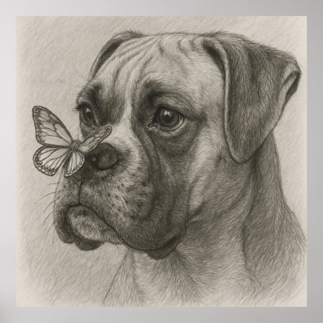 Boxer Hund mit Butterfly Gentle Encounter Poster (Vorne)