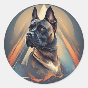 Boxer Hund mit geometrischem Hintergrund Runder Aufkleber