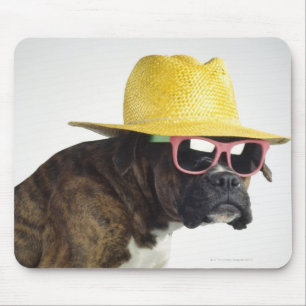Boxer Hund mit Hut und Brille Mousepad