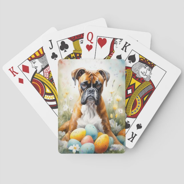 Boxer Hund mit Ostereiern Urlaub Spielkarten (Rückseite)