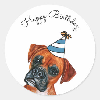 Boxer Hund mit Party Hat Classic Round Sticker