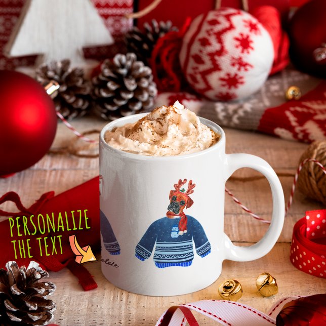Boxer Hund mit üppigem Sweater Xmas Hund Lover Kaffeetasse (Von Creator hochgeladen)