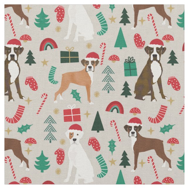 Boxer Hund niedliche Weihnachten Stoff (Nahaufnahme)
