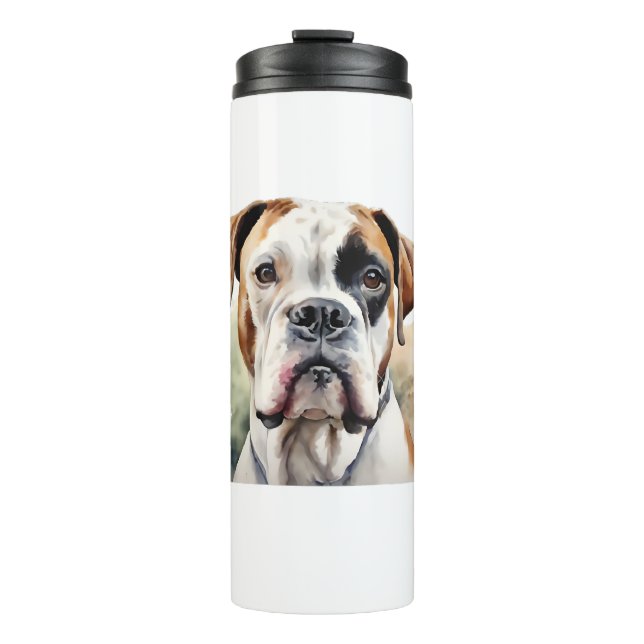 Boxer Hund-Pose in Wasserfarbe Thermosbecher (Vorderseite)