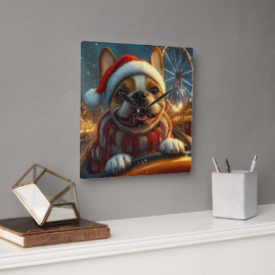 Boxer-Hund-Roller-Coaster-Weihnachten Quadratische Wanduhr