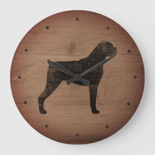 Boxer-Hund-Silhouette im rustikalen Stil Große Wanduhr