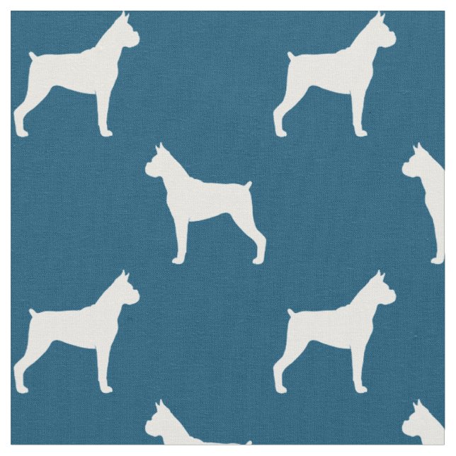 Boxer-Hund Silhouetten Blau-Weiß-Muster Stoff (Nahaufnahme)