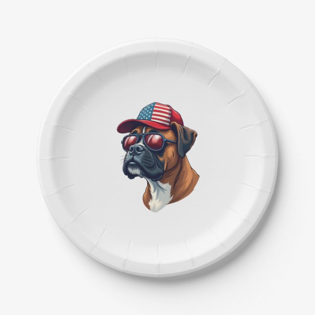 Boxer Hund trägt White Red Blue Pappteller (Vorderseite)