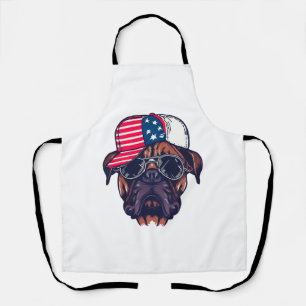 Boxer Hund trägt White Red Blue Schürze