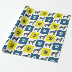 Boxer-Hund und Paw-Gelb- und Schwarz-Gitter-Linie Geschenkpapier