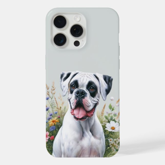 Boxer Hund und Wildblumen iPhone 15 Pro Max Hülle (Rückseite)