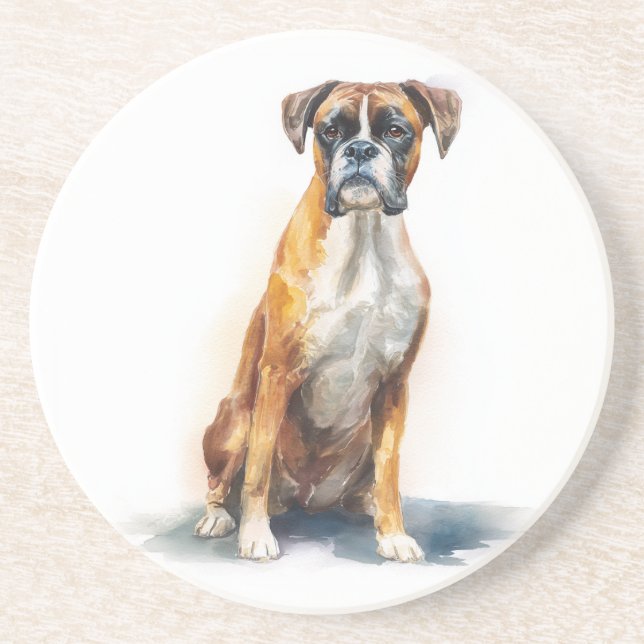 Boxer-Hund Wasserfarben-Kunst Getränkeuntersetzer (Vorne)