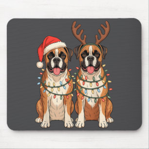 Boxer-Hund Weihnachten Santa-Hut Rentier Lichter P Mousepad