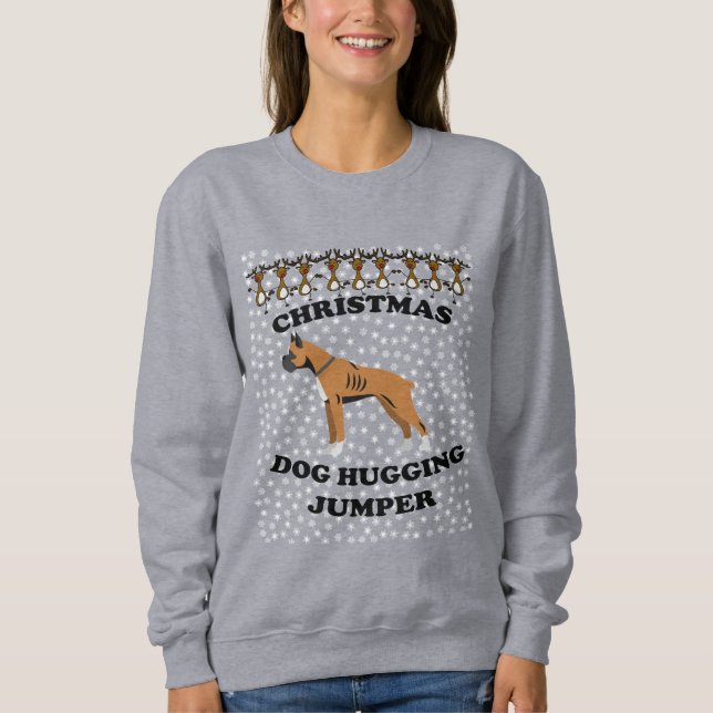 Boxer Hund Weihnachts-Hund umarmen Sweatshirt (Vorderseite)