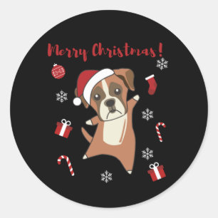 Boxer Hund Weihnachts-Schnee Wintertiere Hunde Runder Aufkleber
