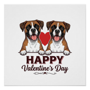 Boxer Hunde Frohen Valentinstag Vintage Poster