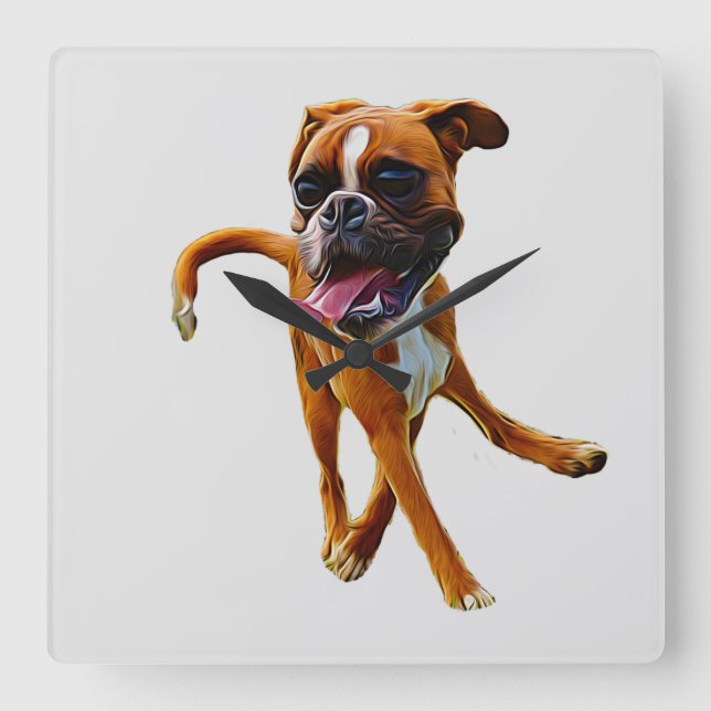 Boxer-Hunde-Karikaturenwall-Uhr Quadratische Wanduhr (Vorderseite)