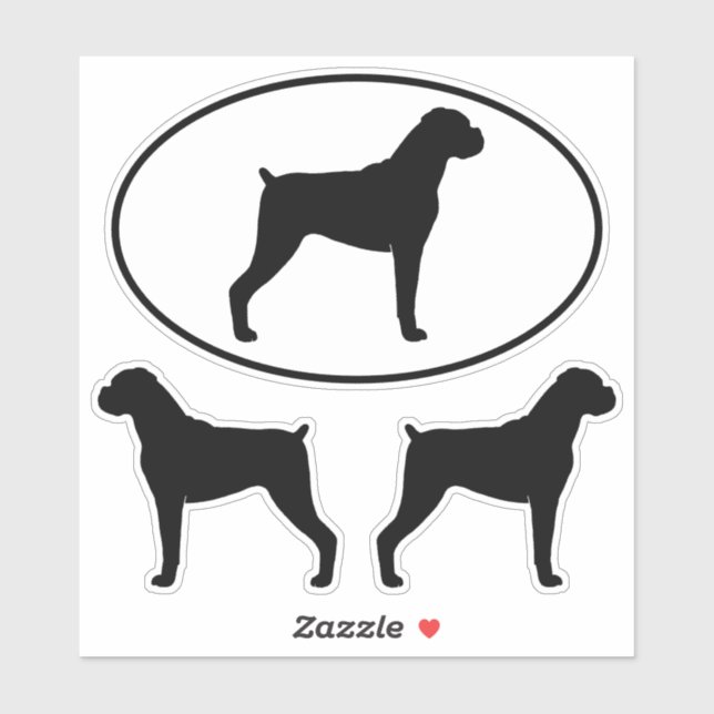 Boxer-Hunde-Silhouetten mit natürlichen Ohrklebern Aufkleber (Blatt)
