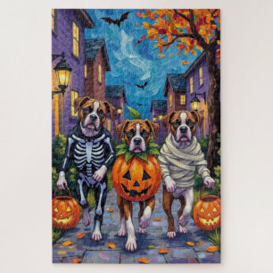 Boxer Hunde Trick-or-Treating in Halloween-Kostüme