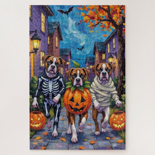 Boxer Hunde Trick-or-Treating in Halloween-Kostüme (Vertikal)