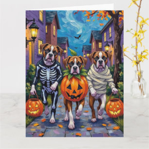 Boxer Hunde Trick-or-Treating in Halloween-Kostüme Karte