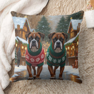 Boxer Hunde Weihnachten Schnee Urlaub Kissen