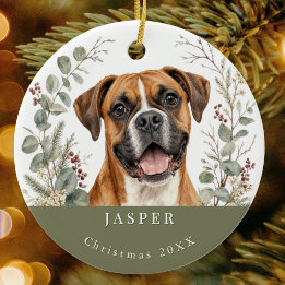 Boxer-Hunderasse Wasserfarben Weihnachten Keramik Ornament