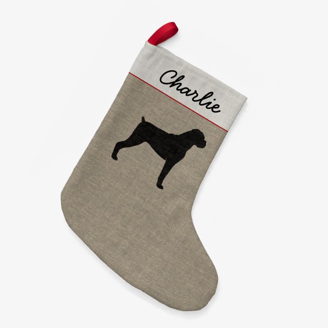 Boxer-HundeSilhouette mit natürlichem schlaffem Kleiner Weihnachtsstrumpf (Vorderansicht (hängend))