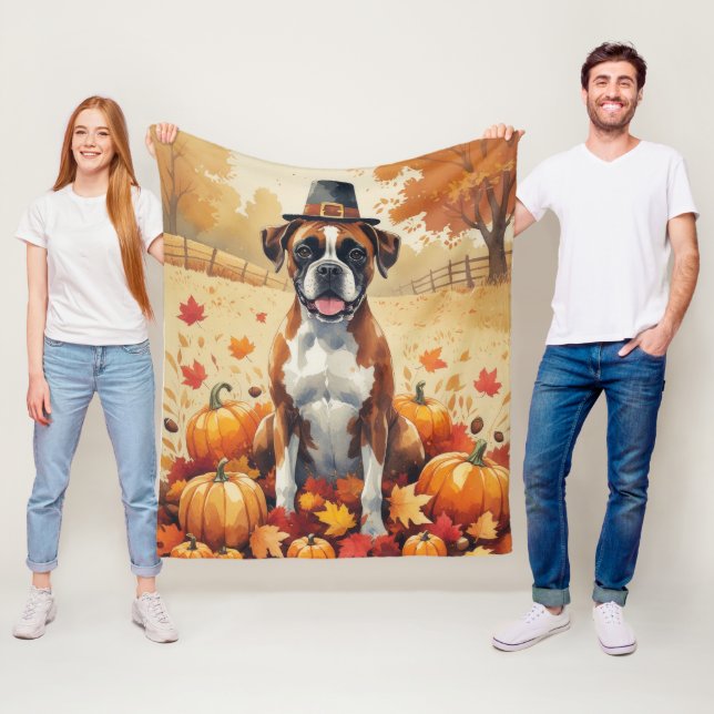 Boxer im Herbst hinterlässt Erntedank Kunst Fleecedecke (Beispiel)